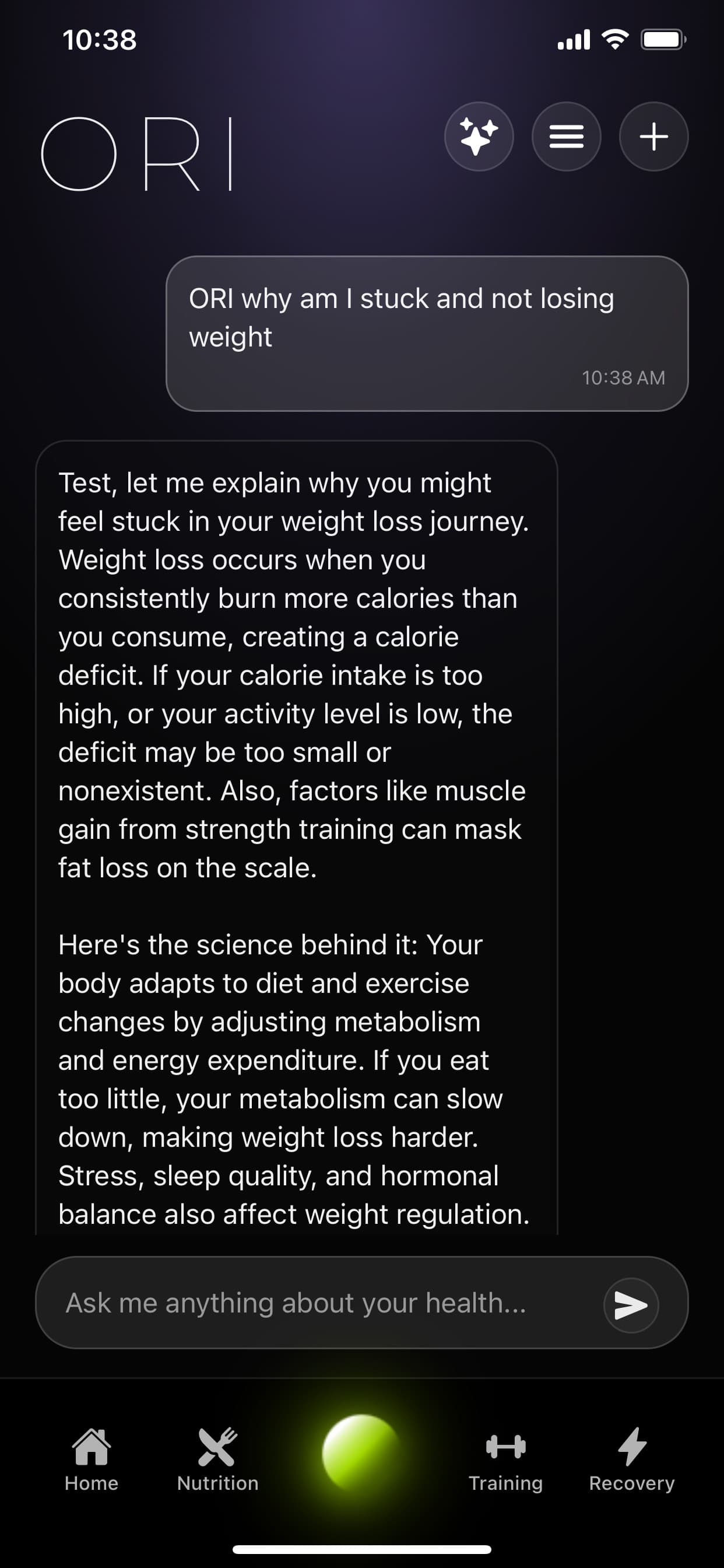 ORI AI coach providing personalized health advice
